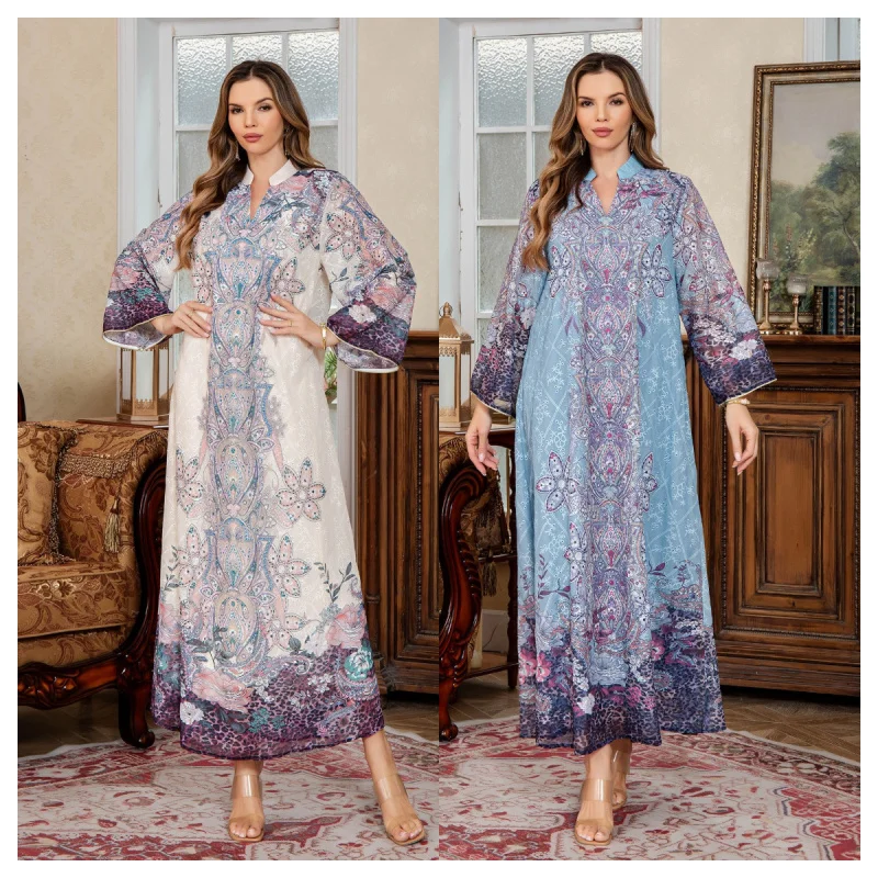 Middle Eastern Dress Muslim Women's Fashion Dubai Long Dress abayaEmbroidered Robe
Middle Eastern Dress Muslim Women's Fashion Dubai Long Dress abayaEmbroidered Robe