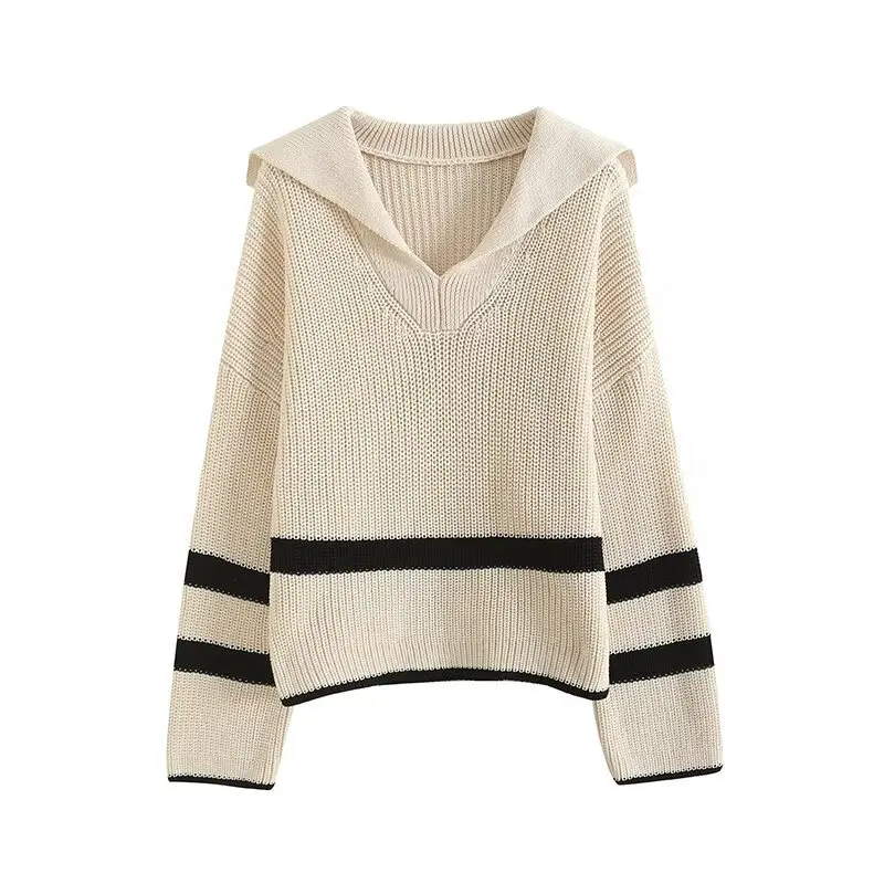 Women's new fashion casual versatile patchwork striped polo shirt Neck knitted top long sleeved women's pullover chic top Skazi
Women's new fashion casual versatile patchwork striped polo shirt Neck knitted top long sleeved women's pullover chic top Skazi