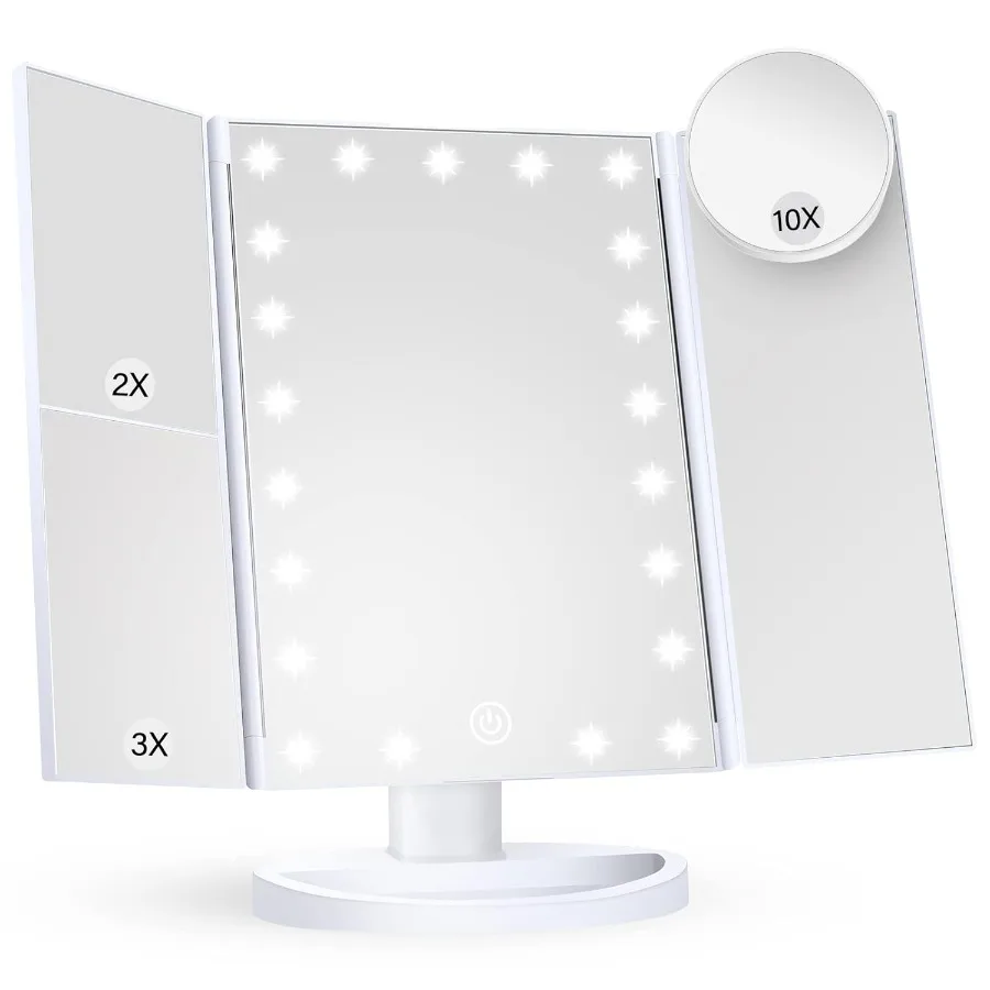 Makeup Mirror Vanity Mirror with Lights 2X 3X 10X Magnification Touch Control Trifold White 9.4L x 13.4W Modern Style Dresser M
Makeup Mirror Vanity Mirror with Lights 2X 3X 10X Magnification Touch Control Trifold White 9.4L x 13.4W Modern Style Dresser M