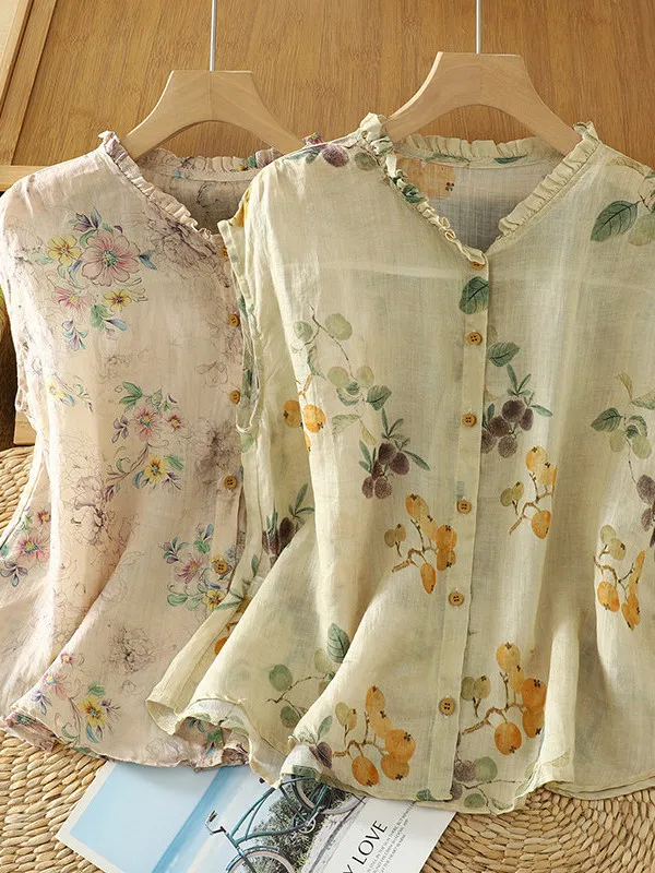 Retro Style Floral Print Flax Sleeveless Shirt Women's Summer Thin Linen Collar Shirt Button Detail Casual Comfortable Top
Retro Style Floral Print Flax Sleeveless Shirt Women's Summer Thin Linen Collar Shirt Button Detail Casual Comfortable Top