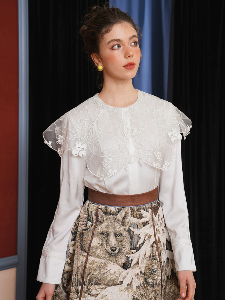 Spring Autumn Original Design Women Whimsical Girly Leaves Embroidered Loose White Shirts/blouses
Spring Autumn Original Design Women Whimsical Girly Leaves Embroidered Loose White Shirts/blouses
