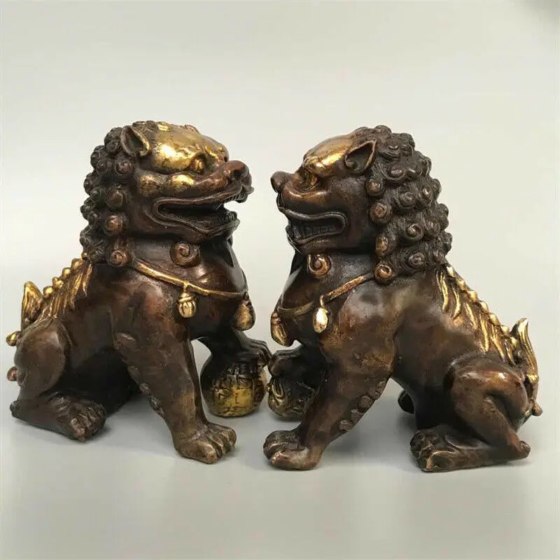 Old Chinese Bronze Gilding Foo Rich Dog Guard Lion Ball lionet A Pair of Animal Statues
Old Chinese Bronze Gilding Foo Rich Dog Guard Lion Ball lionet A Pair of Animal Statues
