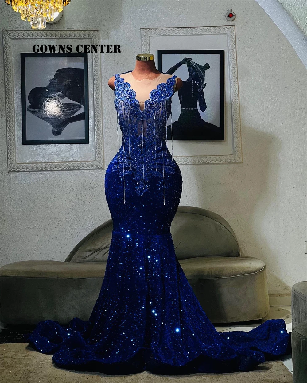 Amazing Royal Blue Velvet Sequin Aso Ebi African Evening Dresses Mermaid Tassel Formal Party Gowns Luxury Women 2025 Customized 
Amazing Royal Blue Velvet Sequin Aso Ebi African Evening Dresses Mermaid Tassel Formal Party Gowns Luxury Women 2025 Customized