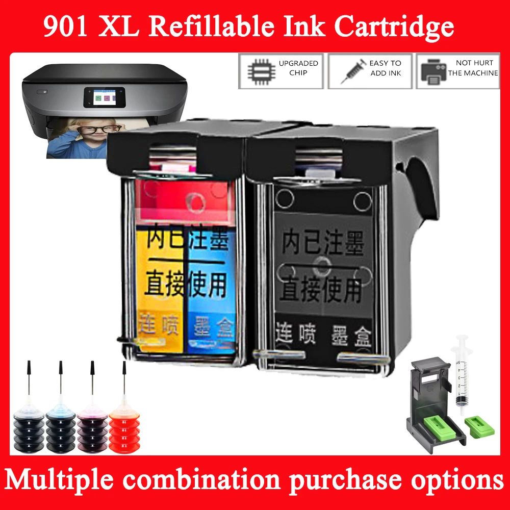 901 Refillable Ink Cartridge 901XL for HP901 Replacement For HP Officejet J4500 4500 J4540 J4550 J4580 J4585 J4624 J4535 printer
901 Refillable Ink Cartridge 901XL for HP901 Replacement For HP Officejet J4500 4500 J4540 J4550 J4580 J4585 J4624 J4535 printer