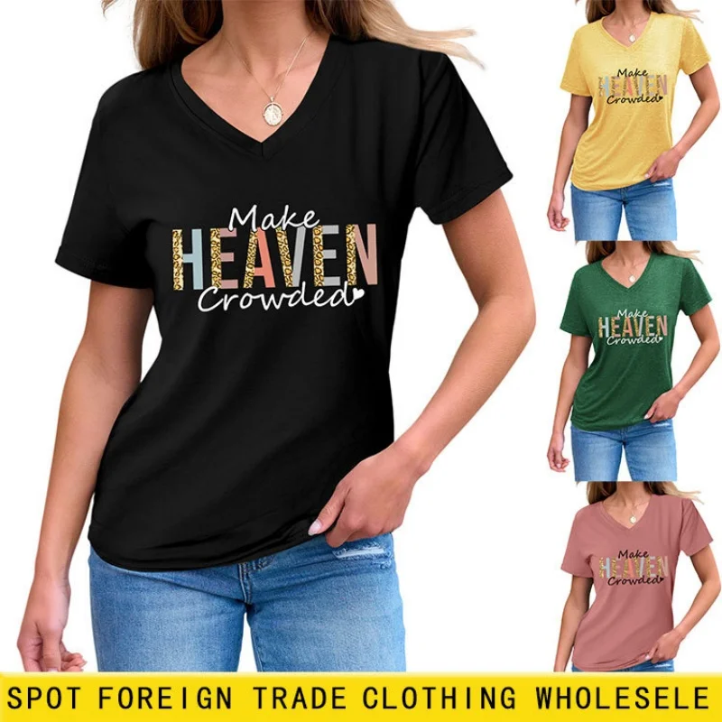 Color-matched letter print top for women, loose V-neck, summer new style, short sleeve, stylish
Color-matched letter print top for women, loose V-neck, summer new style, short sleeve, stylish