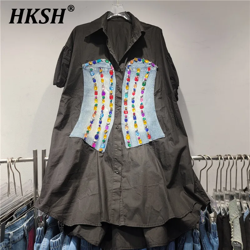 HKSH Summer New Women Tide Chic Punk High Street Original Design Casual Fashion Short Sleeved Patchwork Denim Waist Shirt HK5211 
HKSH Summer New Women Tide Chic Punk High Street Original Design Casual Fashion Short Sleeved Patchwork Denim Waist Shirt HK5211
