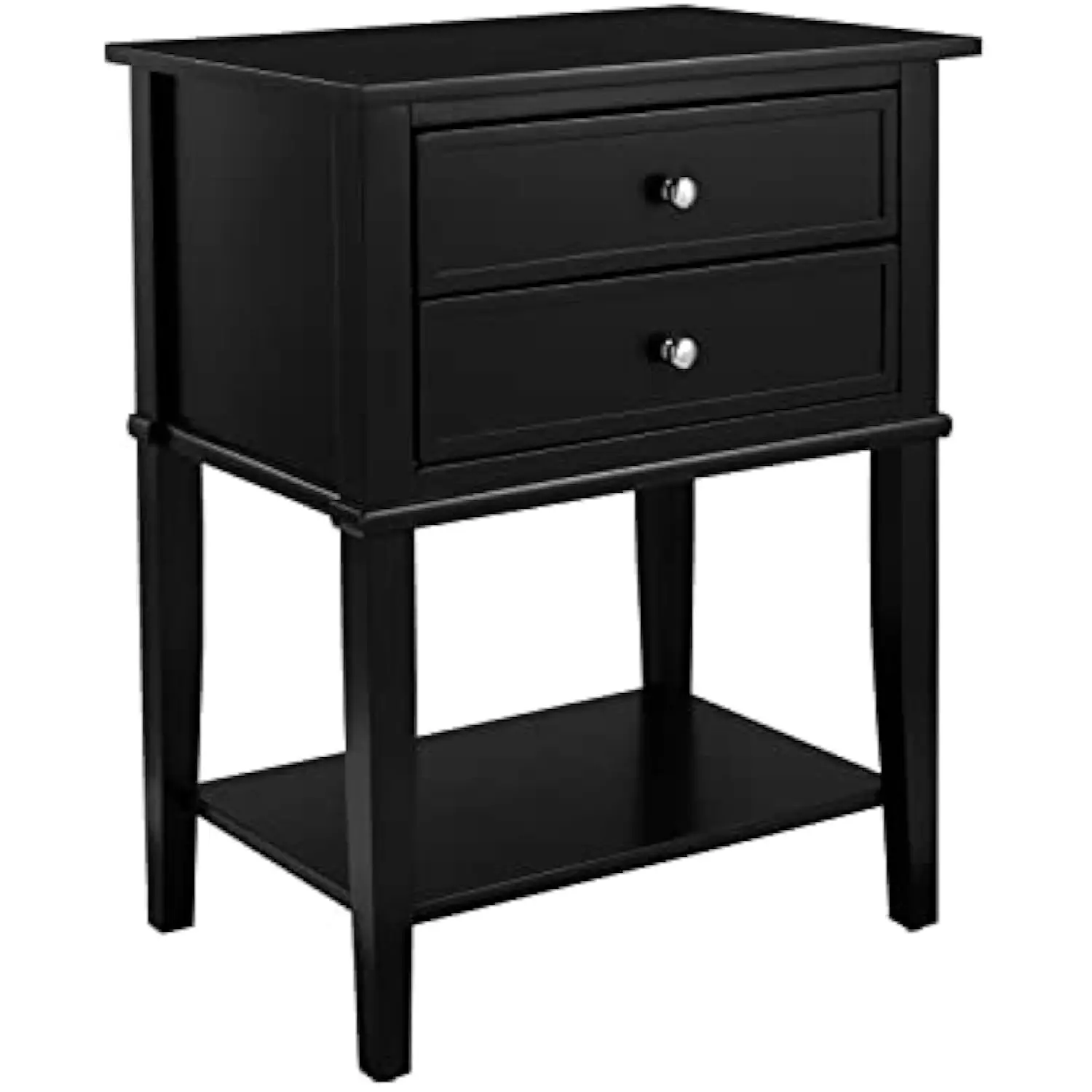 Franklin Accent Table with 2 Drawers, Black Finish, Engineered Wood Construction
Franklin Accent Table with 2 Drawers, Black Finish, Engineered Wood Construction