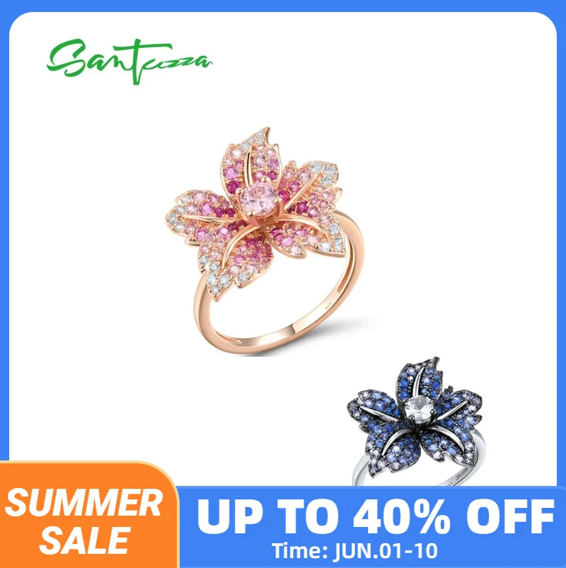 SANTUZZA Genuine 925 Sterling Silver Ring For Women Sparkling Blue Pink Stone White CZ Lily Flower Luxury Wedding Fine Jewelry
SANTUZZA Genuine 925 Sterling Silver Ring For Women Sparkling Blue Pink Stone White CZ Lily Flower Luxury Wedding Fine Jewelry