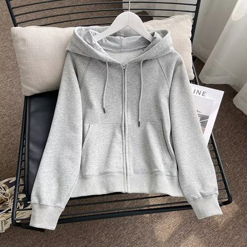 Spring Autumn Sports Casual Hooded Zipper Cardigan Long-sleeved Hoodie Coat for Women Solid Color Short Coat for Women Clothing
Spring Autumn Sports Casual Hooded Zipper Cardigan Long-sleeved Hoodie Coat for Women Solid Color Short Coat for Women Clothing