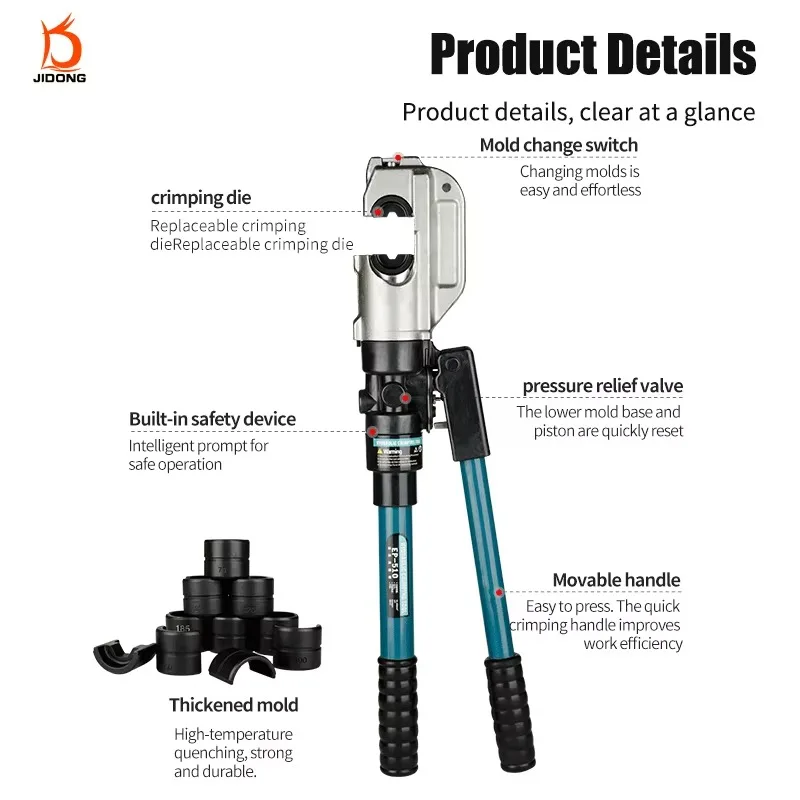 EP-510 Hydraulic Pliers Integral Crimping Tool With 13T Pressure For Cable Terminals (Copper & Aluminum)-OEM Product
EP-510 Hydraulic Pliers Integral Crimping Tool With 13T Pressure For Cable Terminals (Copper & Aluminum)-OEM Product