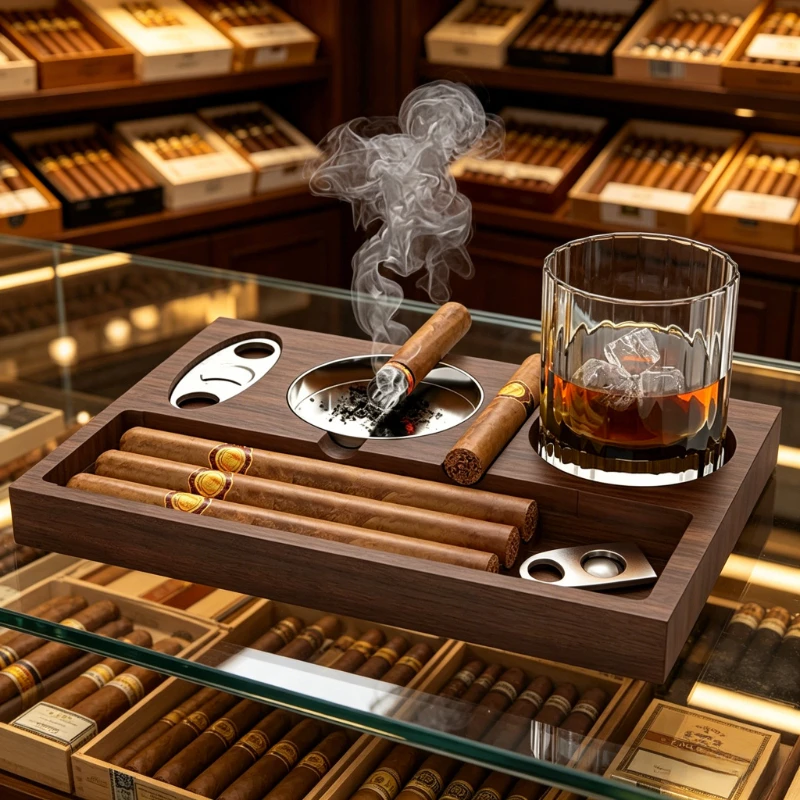 Cigar Tray with Ashtray & Cutter for Office Patio Home Born for Cigars Holiday Gift
Cigar Tray with Ashtray & Cutter for Office Patio Home Born for Cigars Holiday Gift