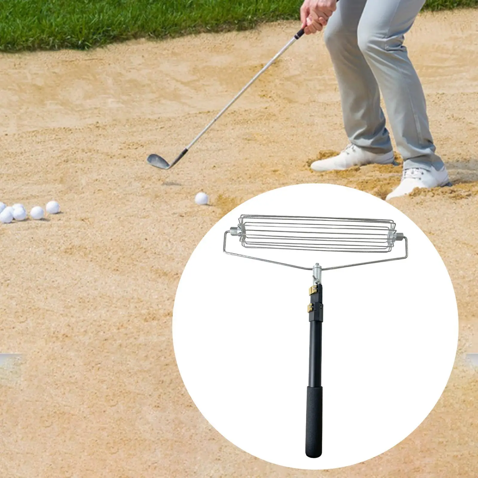 Golf Sand Rake Eetractable Easy on & Clean Sand Rake Sports Field Sand Groomer for Garden Flower Beds Grass Backyard Landscaping
Golf Sand Rake Eetractable Easy on & Clean Sand Rake Sports Field Sand Groomer for Garden Flower Beds Grass Backyard Landscaping