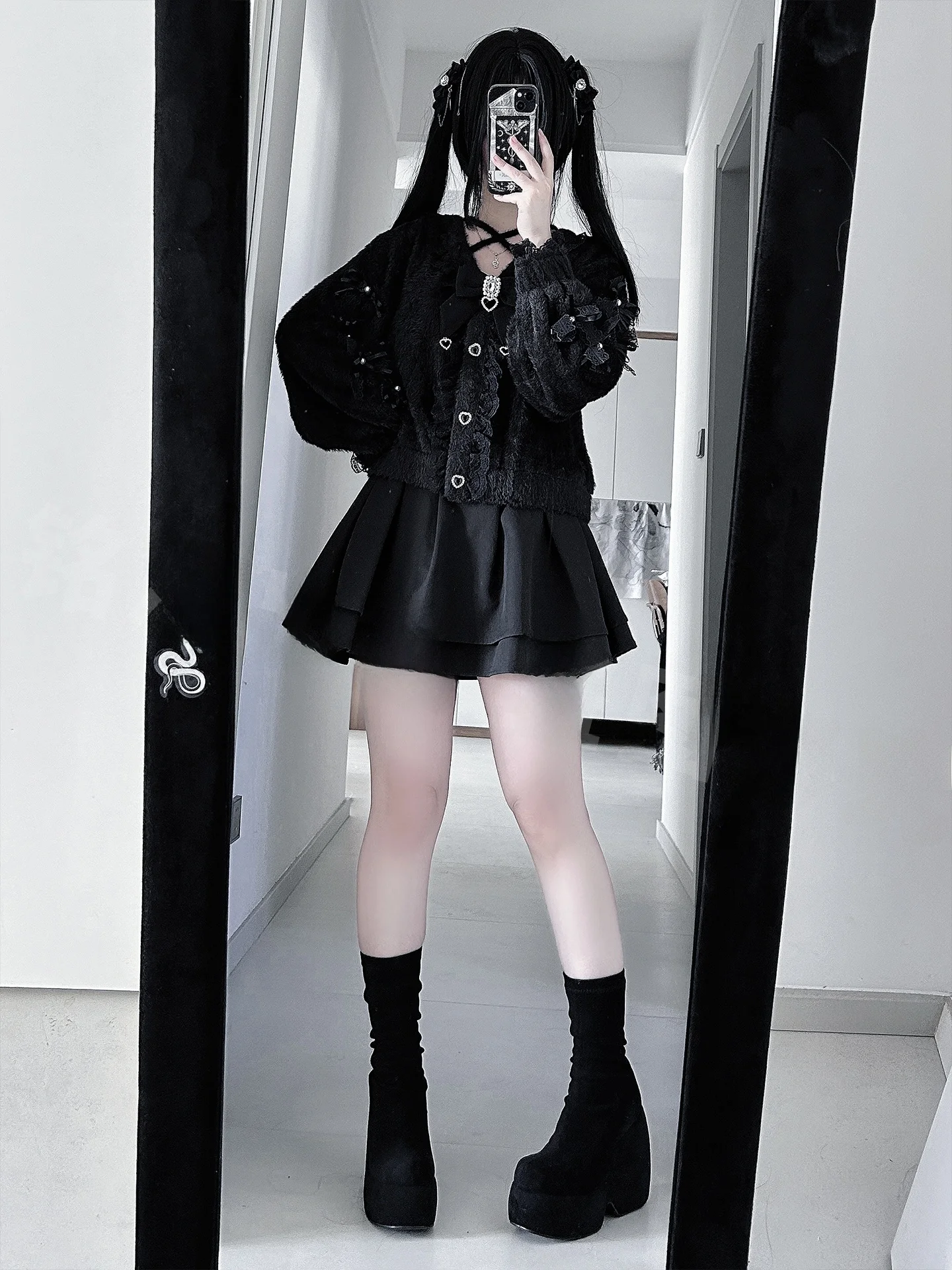 Black Water Color Open Cardigan Sweater Jacket High Waist Skirt Set Cute Style Long Sleeve Floral Embroidery Soft Polyester
Black Water Color Open Cardigan Sweater Jacket High Waist Skirt Set Cute Style Long Sleeve Floral Embroidery Soft Polyester