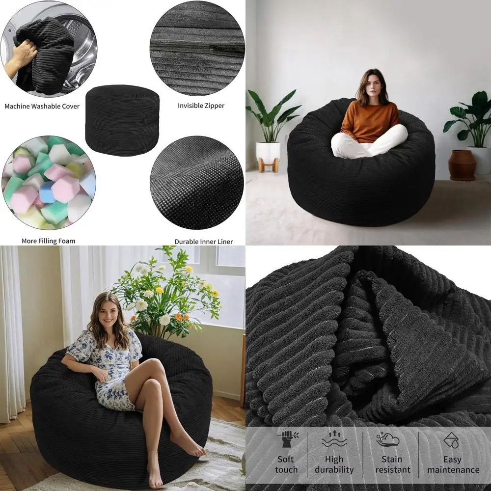 Кресло-мешок из пены с эффектом памяти для взрослых, с высокой упругостью, со съемным чехлом, идеально подходит для игр, чтения и отдыха, черное
Кресло-мешок из пены с эффектом памяти для взрослых, с высокой упругостью, со съемным чехлом, идеально подходит для игр, чтения и отдыха, черное