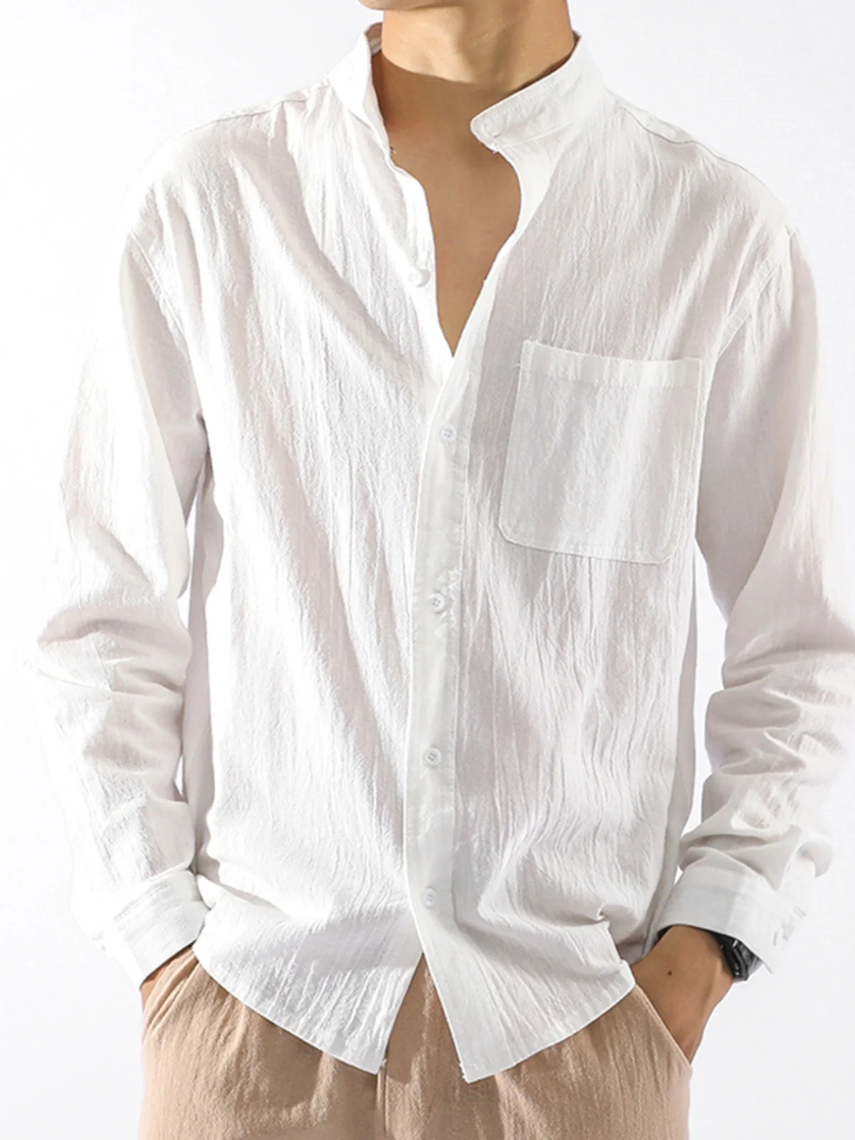 Men's Slim Fit Long Sleeve Cotton Linen Shirt Stand Collar Breathable High End Feeling Outdoor Sports Sun Protection White Shirt
Men's Slim Fit Long Sleeve Cotton Linen Shirt Stand Collar Breathable High End Feeling Outdoor Sports Sun Protection White Shirt