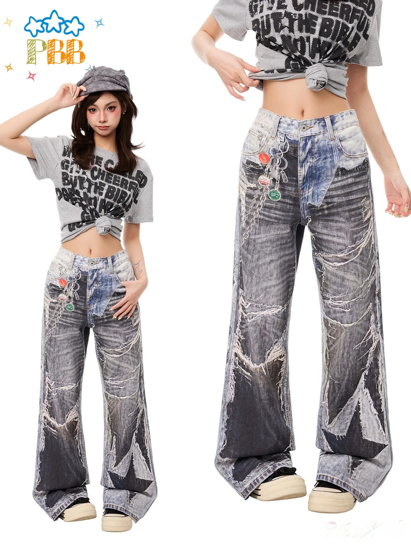 PBB American Retro 3D Chain Print Casual Jeans Women Loose Punk Style High Waist Tear Wide Leg Long Pants Straight Leg Pants
PBB American Retro 3D Chain Print Casual Jeans Women Loose Punk Style High Waist Tear Wide Leg Long Pants Straight Leg Pants