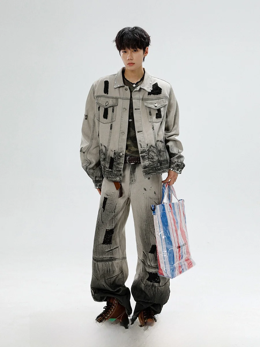 Boyue American Apocalyptic Style Distressed Denim Jacket Men's Wide Leg Jeans Tie Dye Outerwear Shoulder Pads Long Sleeve
Boyue American Apocalyptic Style Distressed Denim Jacket Men's Wide Leg Jeans Tie Dye Outerwear Shoulder Pads Long Sleeve