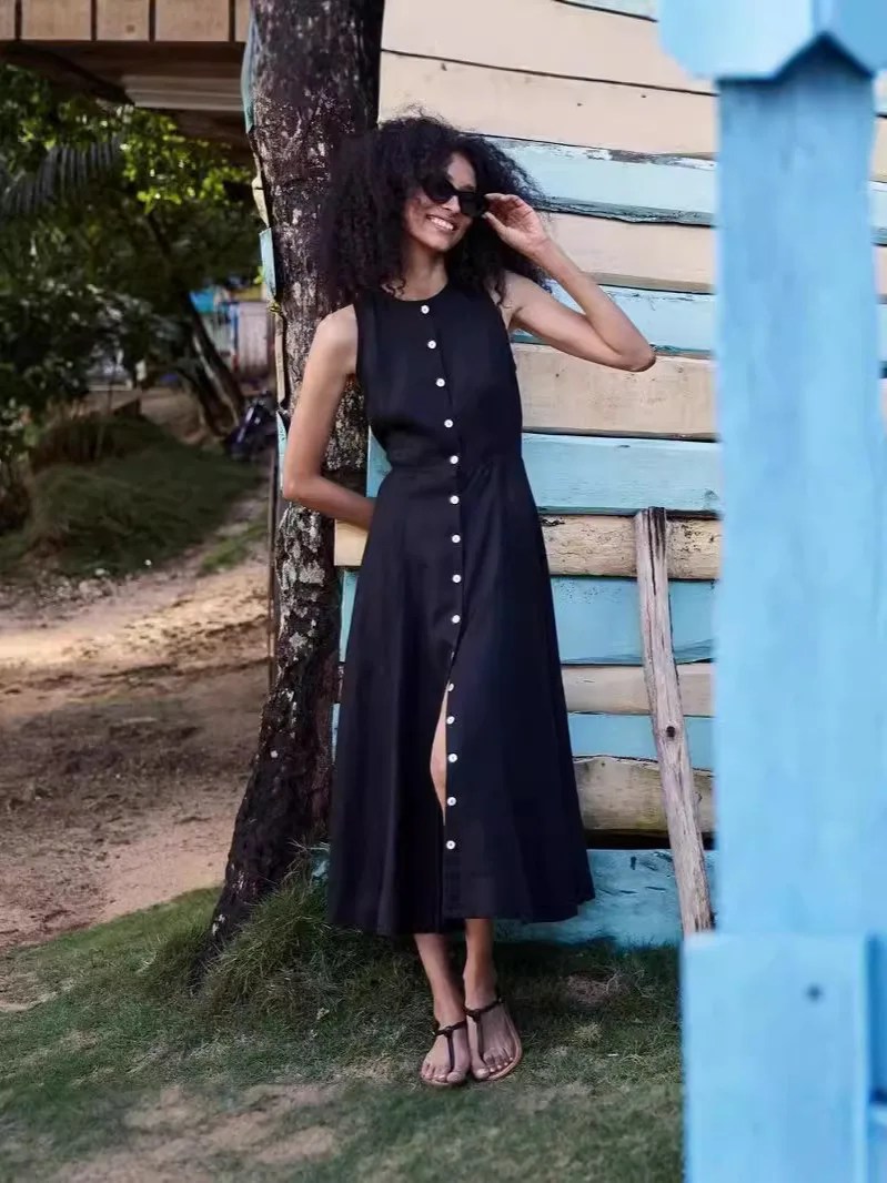Maxi Dress for Women 2024 New Spring Summer 100% Linen O-neck Single Breasted Slim Waist Solid Color Casual Sleeveless Robes
Maxi Dress for Women 2024 New Spring Summer 100% Linen O-neck Single Breasted Slim Waist Solid Color Casual Sleeveless Robes