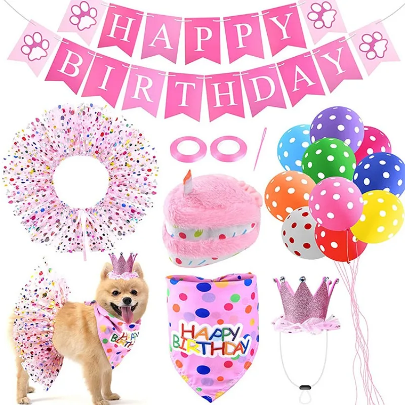 Dog Birthday Party Set Doggy Tutu Dress Crown Banner Balloons Cake Bandana Photo Booth Decoration Small Female Pets Cat Celebrat 
Dog Birthday Party Set Doggy Tutu Dress Crown Banner Balloons Cake Bandana Photo Booth Decoration Small Female Pets Cat Celebrat