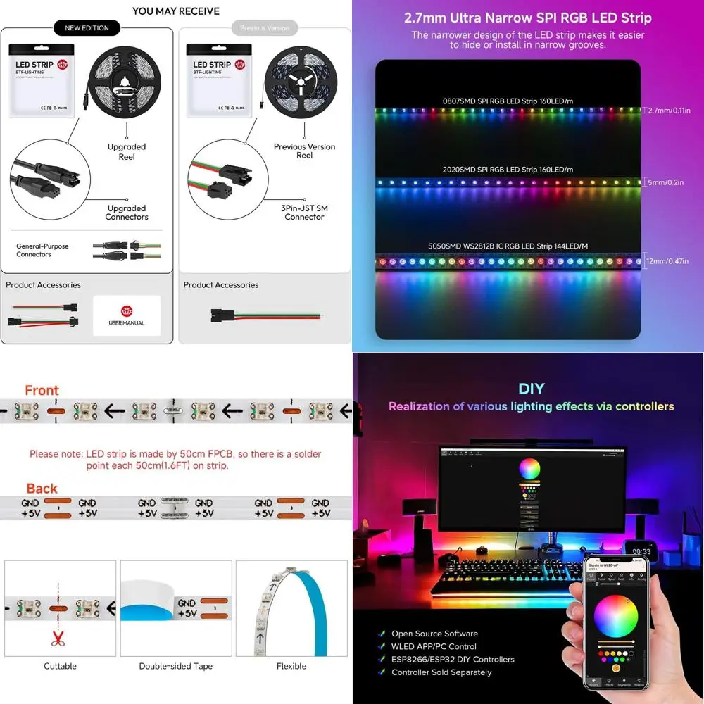 Светодиодная лента RGB 2.7 мм Slim LED Strip 0807SMD, 160 пикселей/метр, 800 светодиодов, 16.4T, 12В DC, с индивидуальной адресацией, лента Dream Color
Светодиодная лента RGB 2.7 мм Slim LED Strip 0807SMD, 160 пикселей/метр, 800 светодиодов, 16.4T, 12В DC, с индивидуальной адресацией, лента Dream Color
