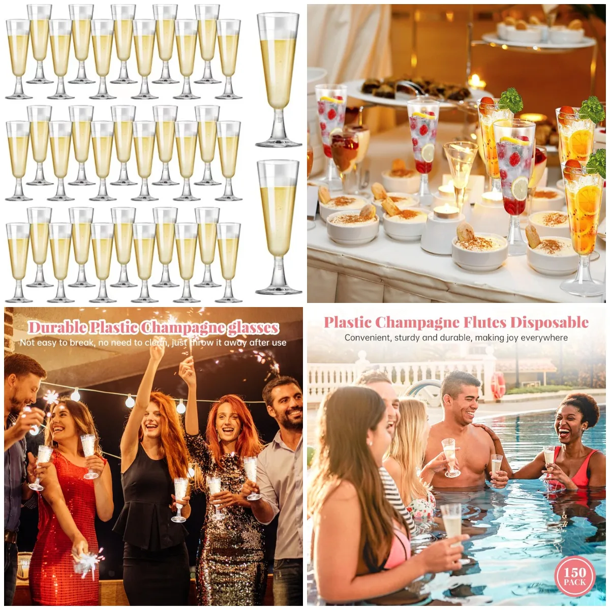 40-Pack Disposable Champagne Flutes 5oz Clear Plastic Glasses for Wedding, New Year's Eve, Birthday Parties
40-Pack Disposable Champagne Flutes 5oz Clear Plastic Glasses for Wedding, New Year's Eve, Birthday Parties
