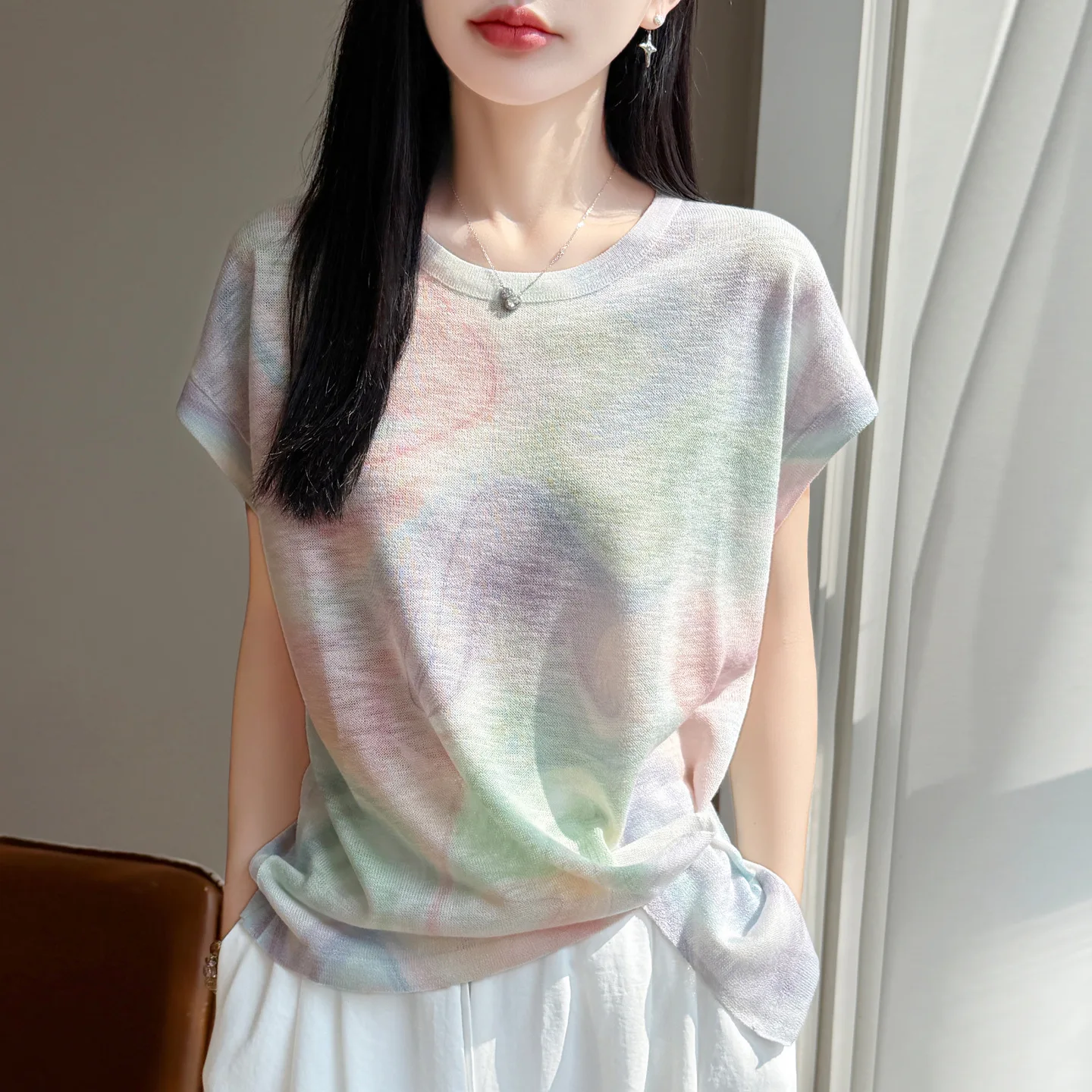 Tie dye printed airplane sleeve irregular pleated short sleeved T-shirt for women, 2026 summer new style outerwear
Tie dye printed airplane sleeve irregular pleated short sleeved T-shirt for women, 2026 summer new style outerwear