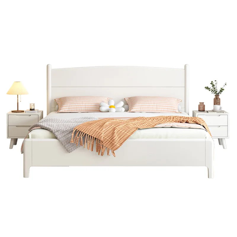 Белая, скандинавская кровать из массива дерева с матрасом, современный минимализм
Белая, скандинавская кровать из массива дерева с матрасом, современный минимализм