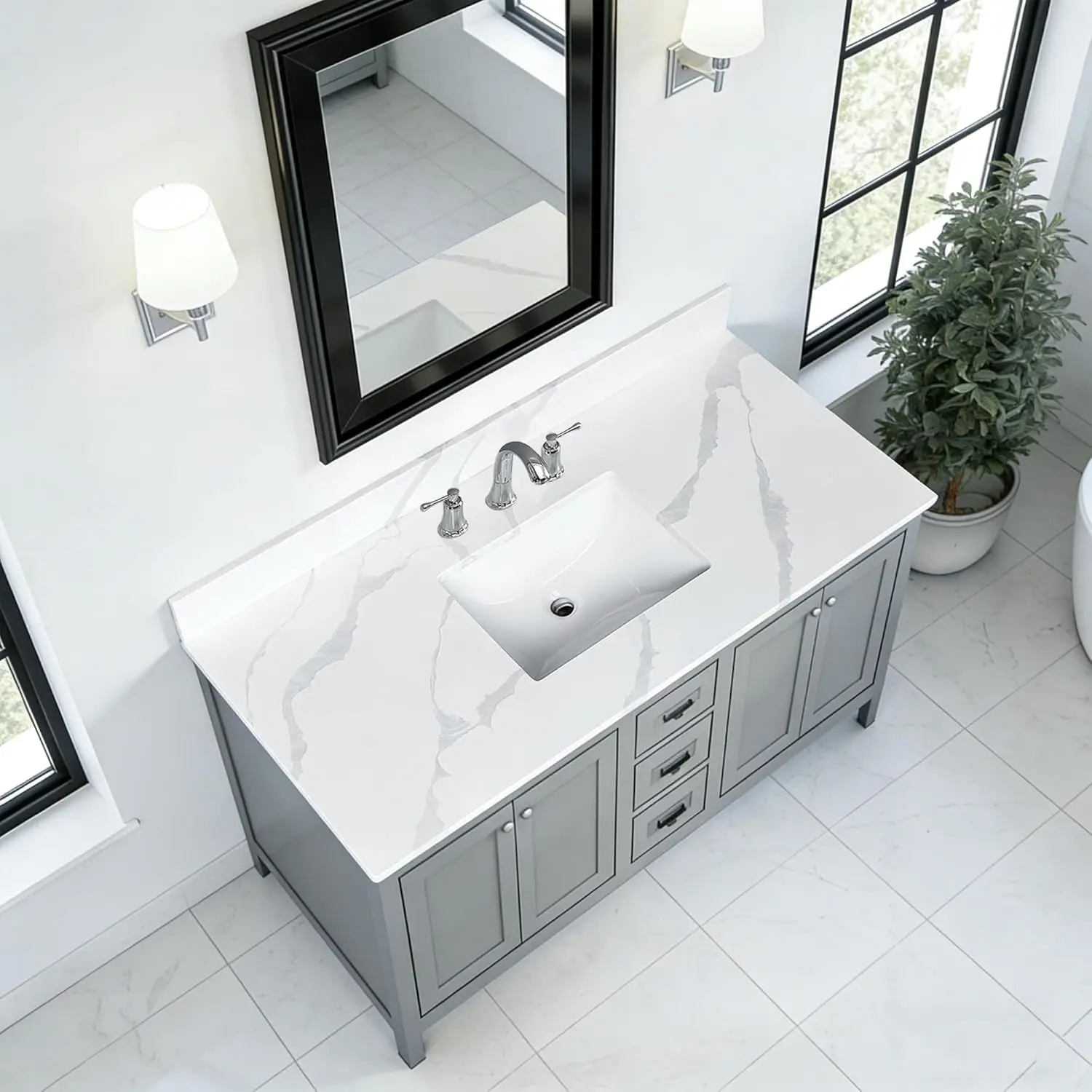 49x22 Marble Vanity Top with Sink Pre-drilled Holes 4in Backsplash Home Rental No Cabinets, Customized
49x22 Marble Vanity Top with Sink Pre-drilled Holes 4in Backsplash Home Rental No Cabinets, Customized