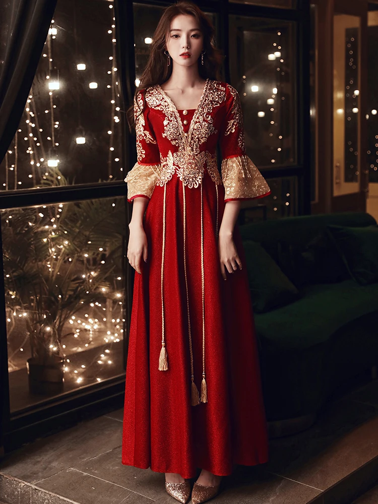New Chinese Sle Long Sve Red Wedding Dr Ele Evening Gown Materni Dr Summer Women's Faionable Formal Dr
New Chinese Sle Long Sve Red Wedding Dr Ele Evening Gown Materni Dr Summer Women's Faionable Formal Dr