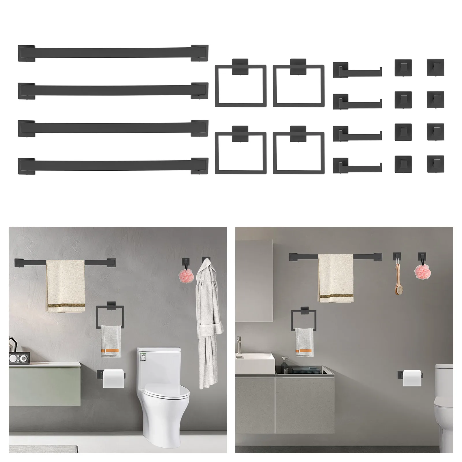 20Pcs Bathroom Hardware Set 201 Stainless Steel Wall Mount Towel Bar Ring Toilet Paper Holder Hook Modern Black Silver Bath Accessories Kit
20Pcs Bathroom Hardware Set 201 Stainless Steel Wall Mount Towel Bar Ring Toilet Paper Holder Hook Modern Black Silver Bath Accessories Kit