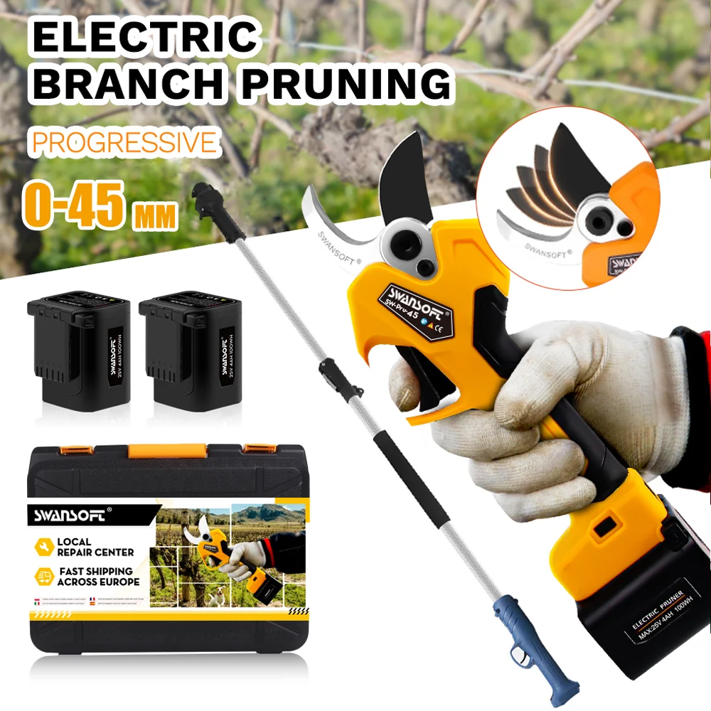 PRU-45 Swansoft Professional Cordless Electric Pruning Shears with 2pcs 4Ah Battery Tree Branch Pruner with Progressive Cutting
PRU-45 Swansoft Professional Cordless Electric Pruning Shears with 2pcs 4Ah Battery Tree Branch Pruner with Progressive Cutting