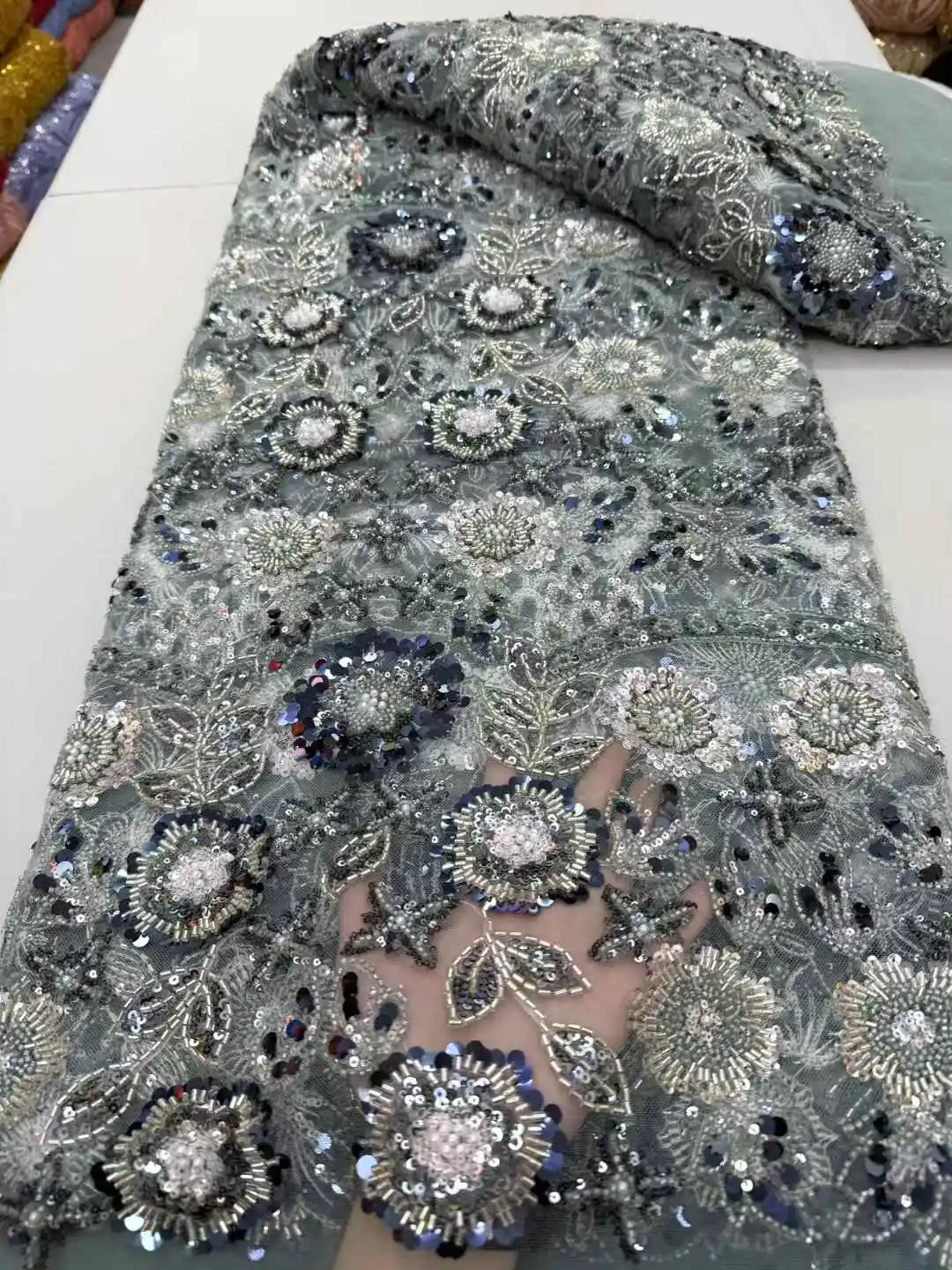 5 Yards Luxury High-end Beaded Fabric Heavy Sequins Embroidery Fabric Fashion French Tulle Mesh Lace Fabric for Wedding JY
5 Yards Luxury High-end Beaded Fabric Heavy Sequins Embroidery Fabric Fashion French Tulle Mesh Lace Fabric for Wedding JY