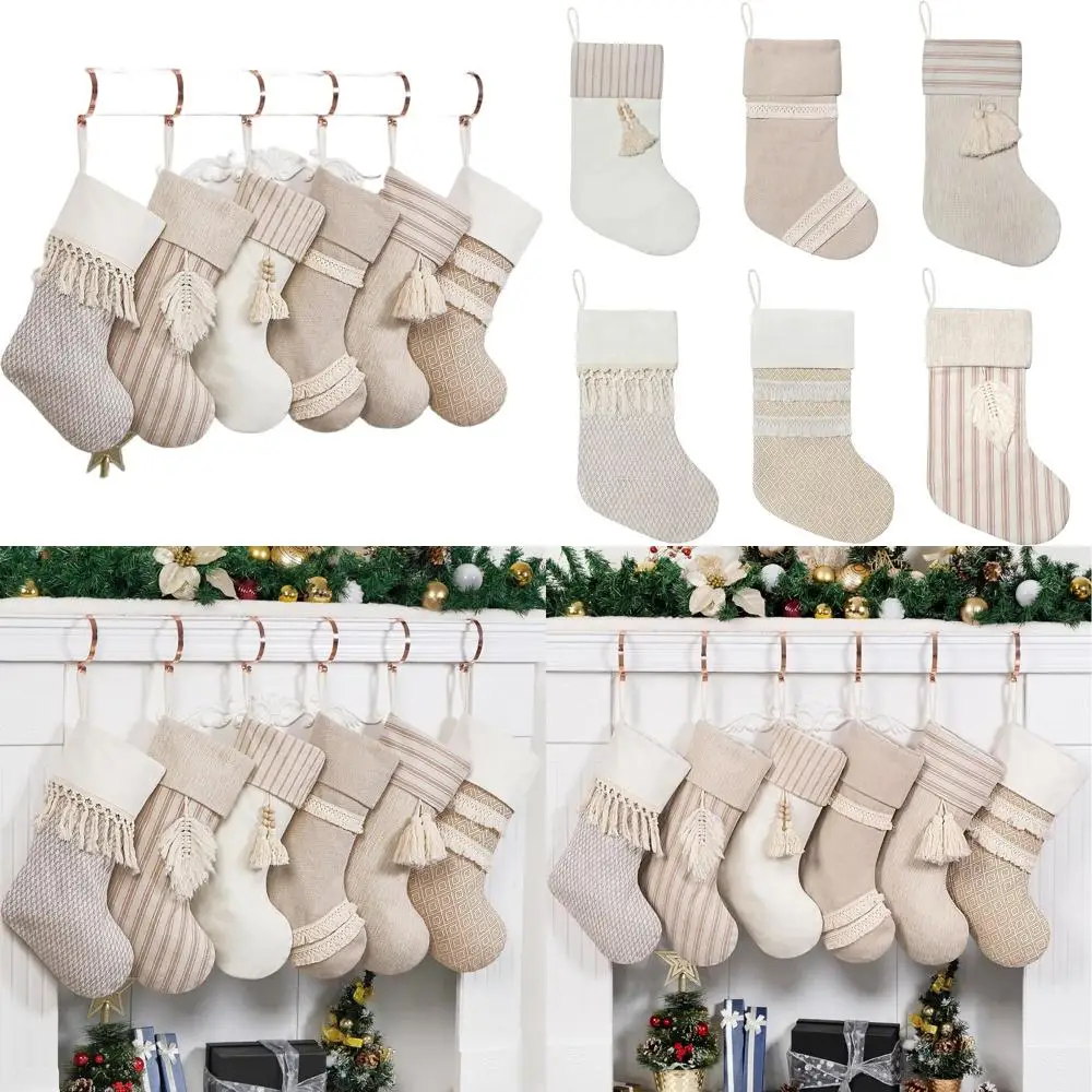 Set of 6 Large Rustic Farmhouse Style Christmas Stockings, 20 Beige, with Tassels for Family Holiday Season
Set of 6 Large Rustic Farmhouse Style Christmas Stockings, 20 Beige, with Tassels for Family Holiday Season