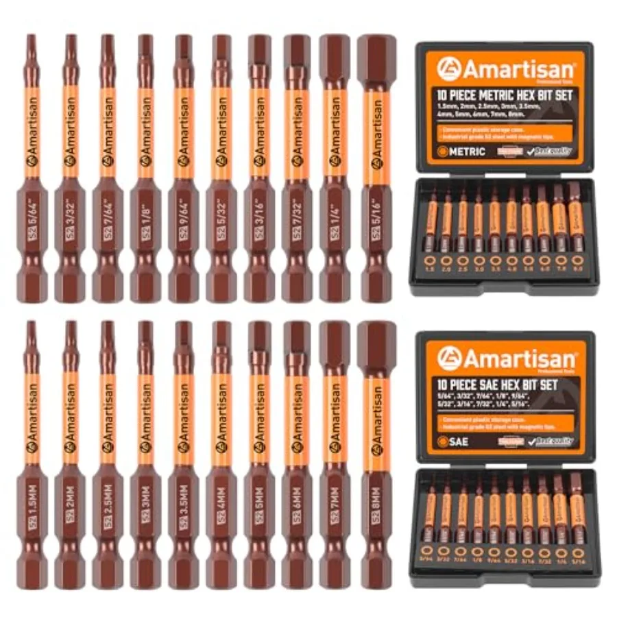 Head Allen Wrench Drill, Metric and SAE S2 Steel Hex Bits Set, Magnetic Tips, 2.3" Long With Storage box
Head Allen Wrench Drill, Metric and SAE S2 Steel Hex Bits Set, Magnetic Tips, 2.3" Long With Storage box