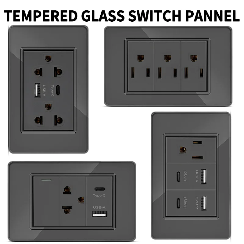 118 Type Tempered Glass Wall Outlet: 118x75mm US/Mex Socket w/ 20W USB-C & Reset Button Switch for Kitchen/Office
118 Type Tempered Glass Wall Outlet: 118x75mm US/Mex Socket w/ 20W USB-C & Reset Button Switch for Kitchen/Office
