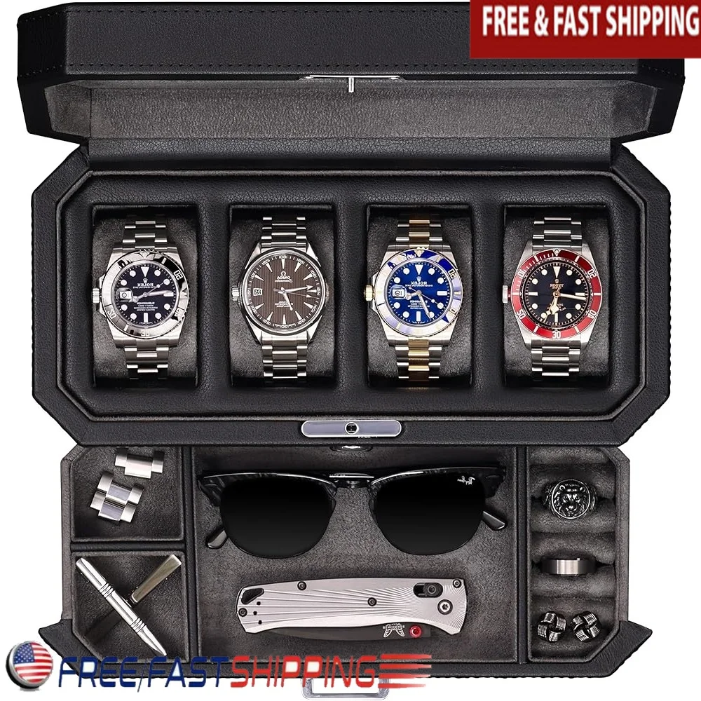 Luxury 4 Slot Leather Watch Box with Valet Drawer Jewelry Organizer Real Glass Top Men Women Cufflinks Rings Sunglasses
Luxury 4 Slot Leather Watch Box with Valet Drawer Jewelry Organizer Real Glass Top Men Women Cufflinks Rings Sunglasses