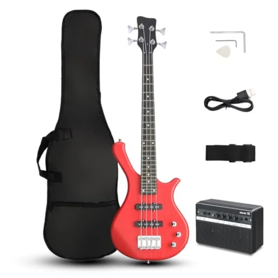 36 Inch Bass Guitar for beginners, red maple body, dual connectivity and portable power 15W amp, excellent tone and ergonomic d
36 Inch Bass Guitar for beginners, red maple body, dual connectivity and portable power 15W amp, excellent tone and ergonomic d