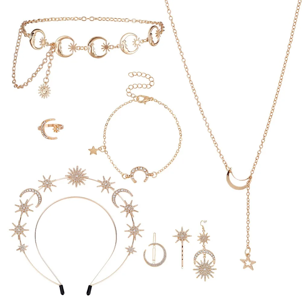8 Styles Alloy Jewelry Sets including Necklace Bracelets Ring Earring Chain Belts Hair Accessories Golden 470mm
8 Styles Alloy Jewelry Sets including Necklace Bracelets Ring Earring Chain Belts Hair Accessories Golden 470mm