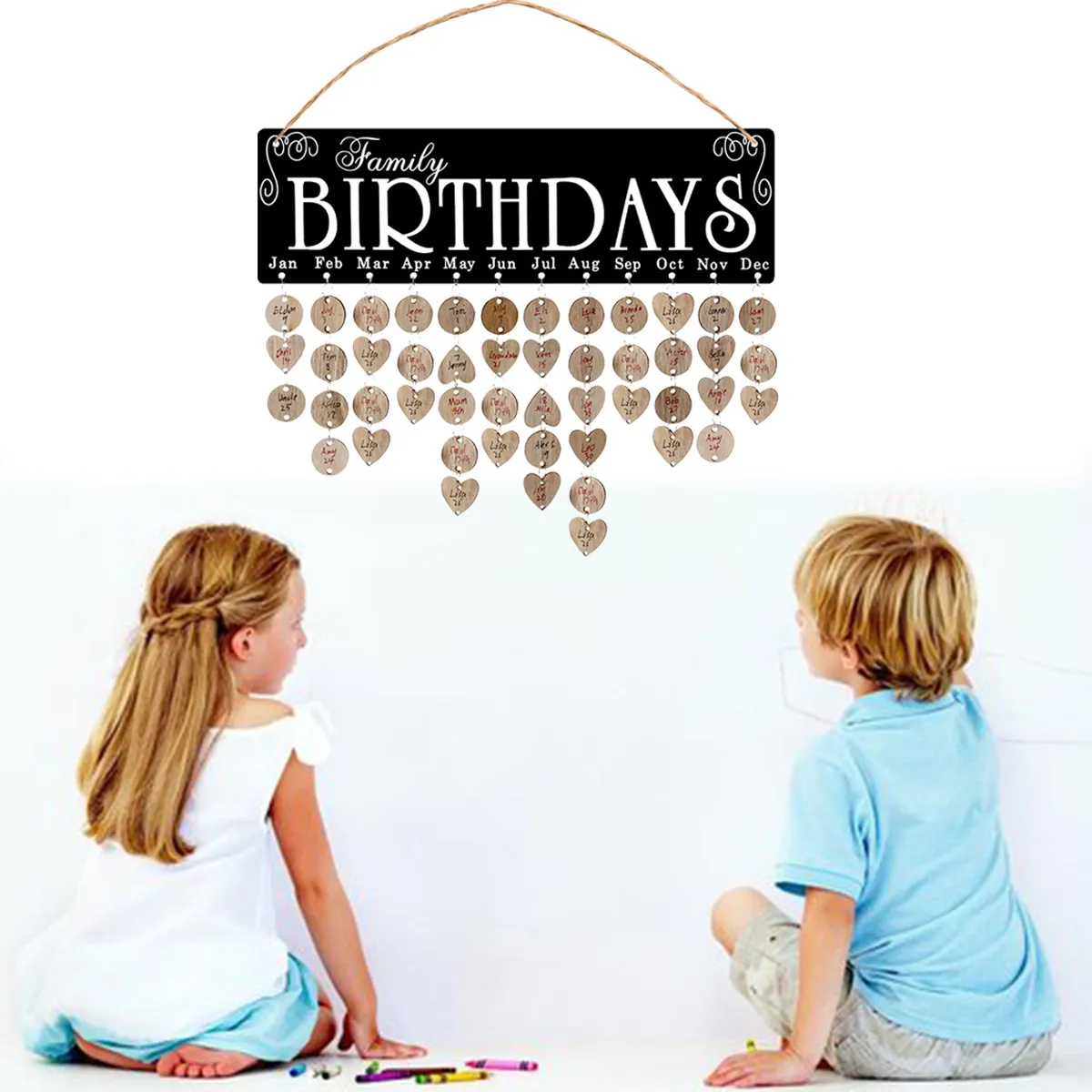 Wooden Hanging Reminder Board DIY Birthday Calendar Planner with Heart Round Wooden Pendants Home Decor Gift for Family Friends
Wooden Hanging Reminder Board DIY Birthday Calendar Planner with Heart Round Wooden Pendants Home Decor Gift for Family Friends