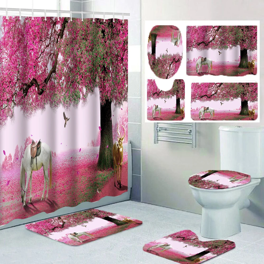 1/4 Pink Tree shower Curtains, Toilet Seat Decoration, Shower Curtain with Carpet and Toilet Lid, 12 70.8x70.8 inch Hooks
1/4 Pink Tree shower Curtains, Toilet Seat Decoration, Shower Curtain with Carpet and Toilet Lid, 12 70.8x70.8 inch Hooks