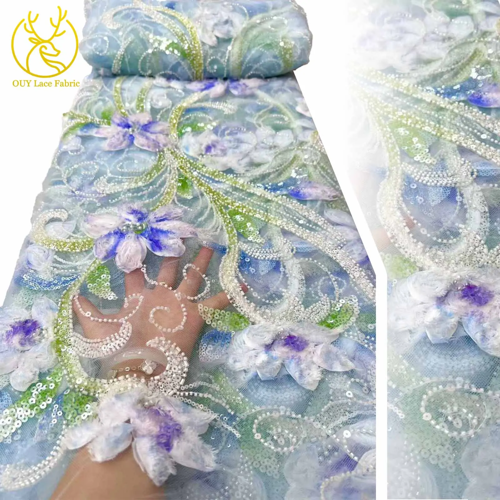 Latest 3D Flower Embroidery Beaded Sequins African Lace Fabric 5 Yards High Quality Nigerian French Ladies Wedding Material 2025 
Latest 3D Flower Embroidery Beaded Sequins African Lace Fabric 5 Yards High Quality Nigerian French Ladies Wedding Material 2025