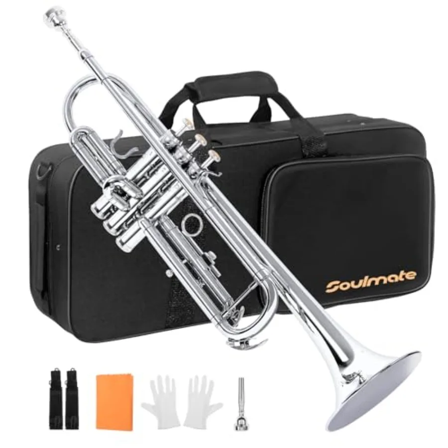 Bb Trumpet Professional Standard Trumpet Set with Hard Carrying Case, 7C Mouthpiece, Cleaning Kit, Gloves, and Polishing Cloth
Bb Trumpet Professional Standard Trumpet Set with Hard Carrying Case, 7C Mouthpiece, Cleaning Kit, Gloves, and Polishing Cloth