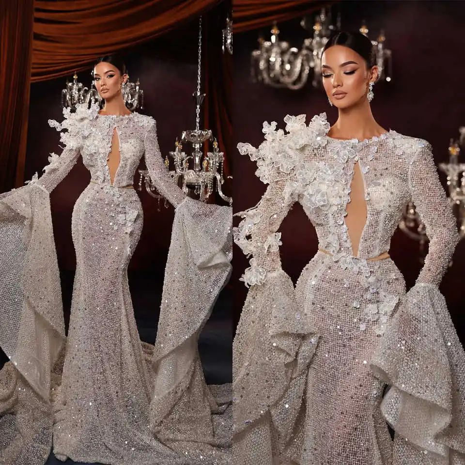 Graceful Mermaid Wedding Dresses Appliques Sequins Long Sleeve Bridal Gowns Prom Dresses Sweep Train Vestido de novia Customized
Graceful Mermaid Wedding Dresses Appliques Sequins Long Sleeve Bridal Gowns Prom Dresses Sweep Train Vestido de novia Customized