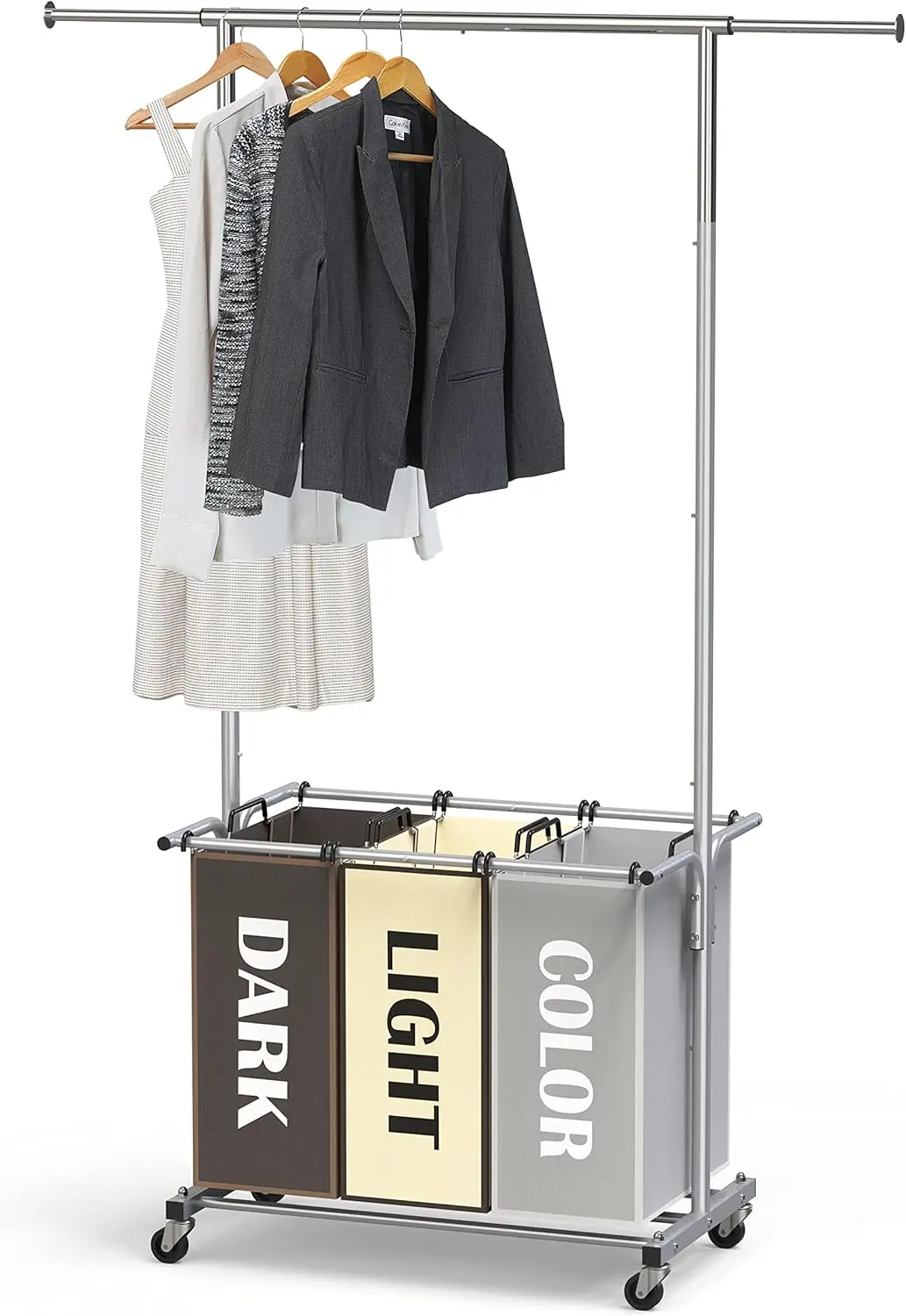 3-Bag Laundry Sorter with Extensible Clothes Hanging Rod, 3-Logoed Multi Color Bags
3-Bag Laundry Sorter with Extensible Clothes Hanging Rod, 3-Logoed Multi Color Bags