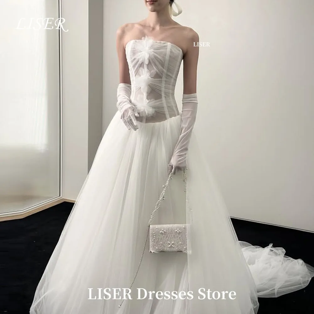 Liser Strapless A-Line Simple Korea Wedding Dresses Photo Shoot Customize Silk Lace Tulle Elegant Long Bridal Gowns 웨딩드레스
Liser Strapless A-Line Simple Korea Wedding Dresses Photo Shoot Customize Silk Lace Tulle Elegant Long Bridal Gowns 웨딩드레스