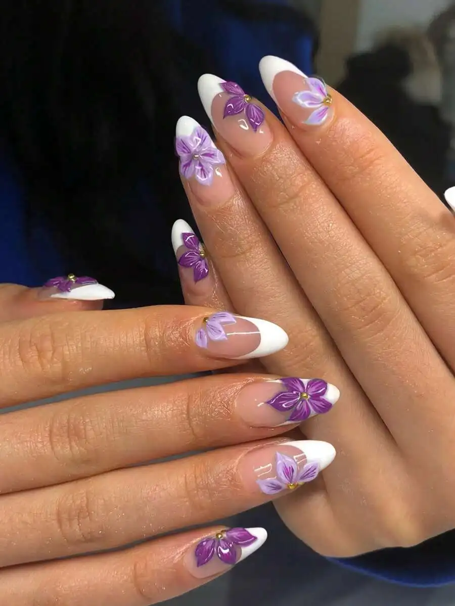 24pcs Almond-Shaped 3D Gel Nail Stickers, Create Purple Floral Pearl French Manicure, Medium Size, Perfect Fit Acrylic Nail Kit,
24pcs Almond-Shaped 3D Gel Nail Stickers, Create Purple Floral Pearl French Manicure, Medium Size, Perfect Fit Acrylic Nail Kit,