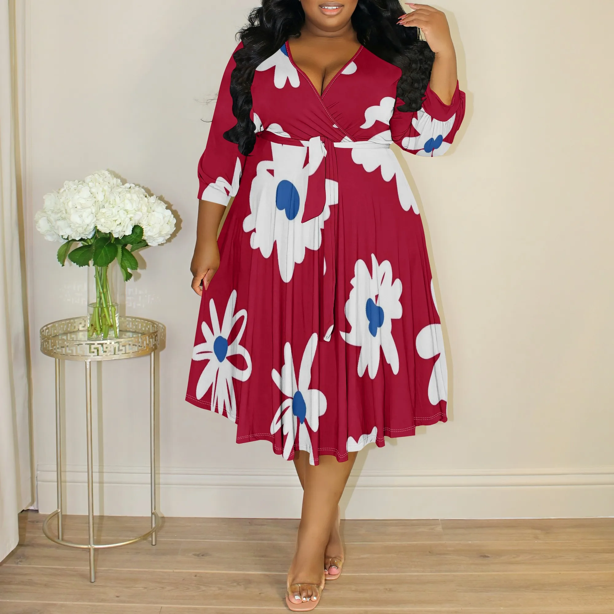 Women's Plus Size Red Floral Pleated Midi Dress V-Neck 3/4 Sleeve Summer Party XL-6XL
Women's Plus Size Red Floral Pleated Midi Dress V-Neck 3/4 Sleeve Summer Party XL-6XL