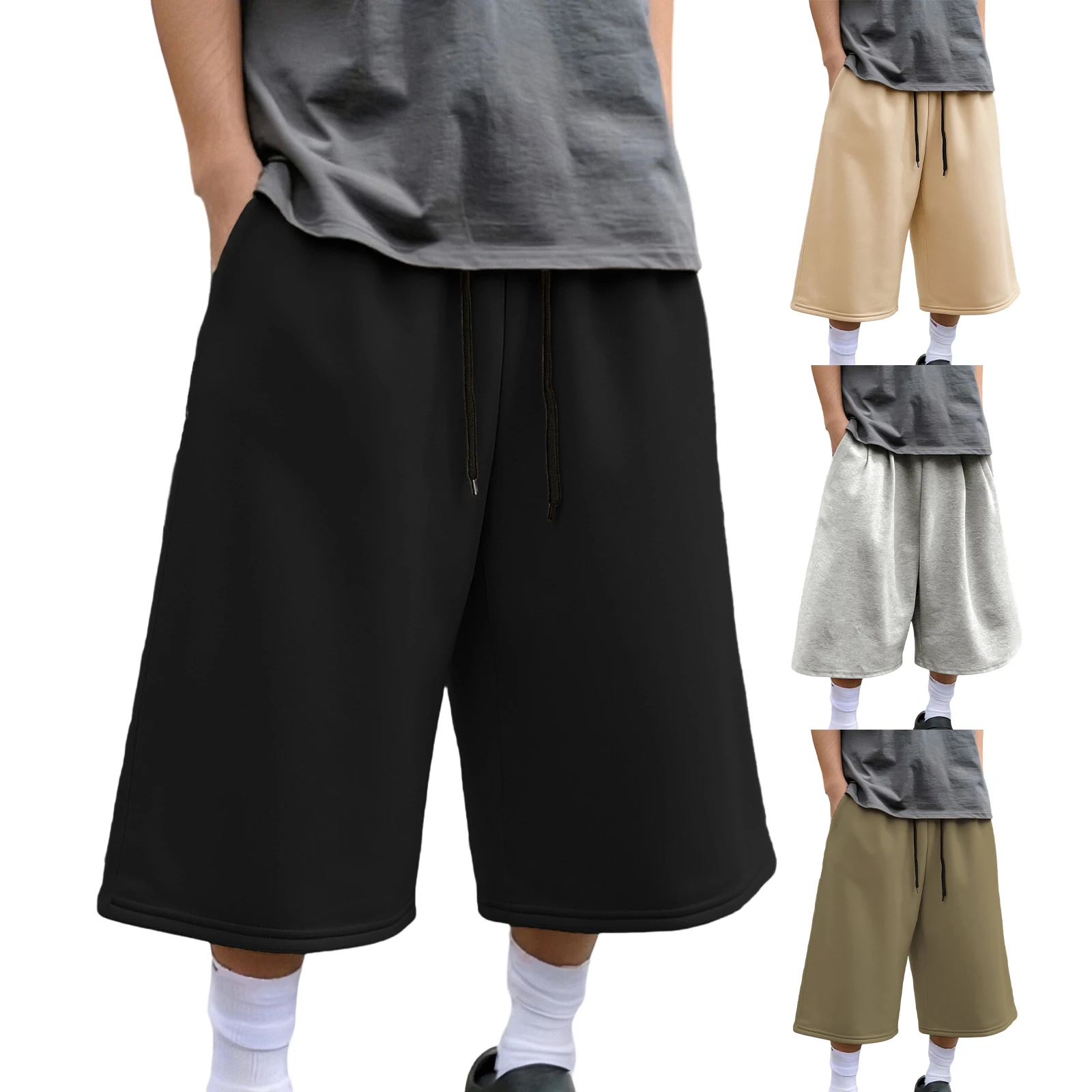 2026 Summer Men's Wide Leg Capri Pants Solid Color Casual 3/4 Length Drawstring Waist Sweatpants with Pockets for Sports, Gym
2026 Summer Men's Wide Leg Capri Pants Solid Color Casual 3/4 Length Drawstring Waist Sweatpants with Pockets for Sports, Gym