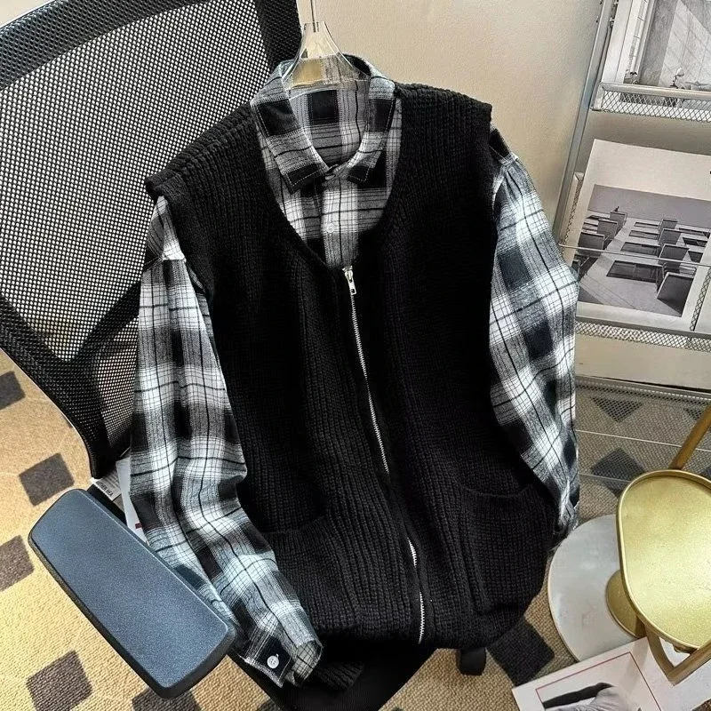 Свободный крой вязаный кардиган, жилет унисекс, американская молния, круглый вырез, верхняя одежда для пар, однотонная весенне-осенняя повседневная одежда
Свободный крой вязаный кардиган, жилет унисекс, американская молния, круглый вырез, верхняя одежда для пар, однотонная весенне-осенняя повседневная одежда