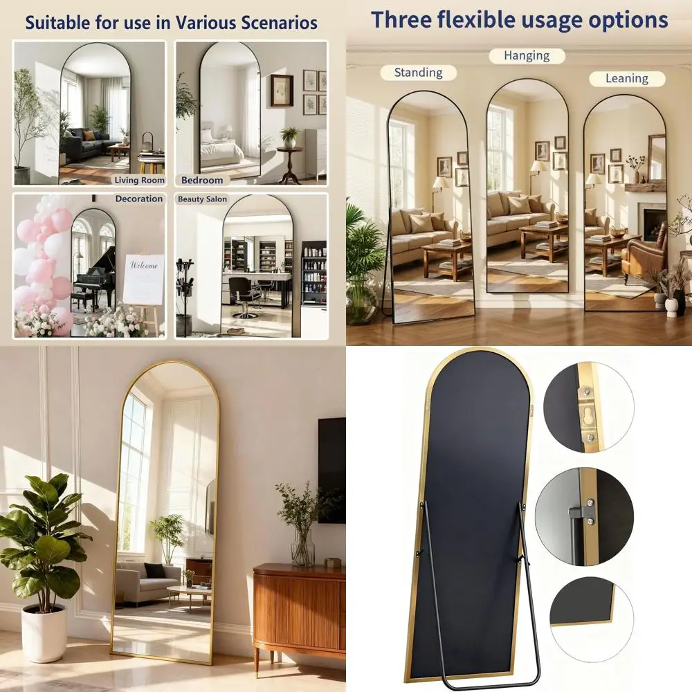 Arched Wall Mirror, 65x24, Leaning or Mounted, Gold Frame, for Bedroom, Living Room, Entryway
Arched Wall Mirror, 65x24, Leaning or Mounted, Gold Frame, for Bedroom, Living Room, Entryway